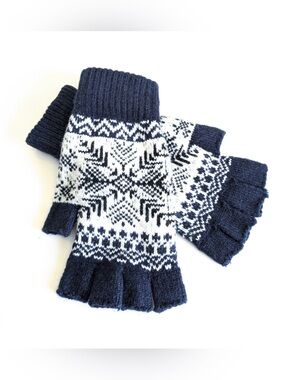 Women’s Navy & White Nordic Fingerless Gloves